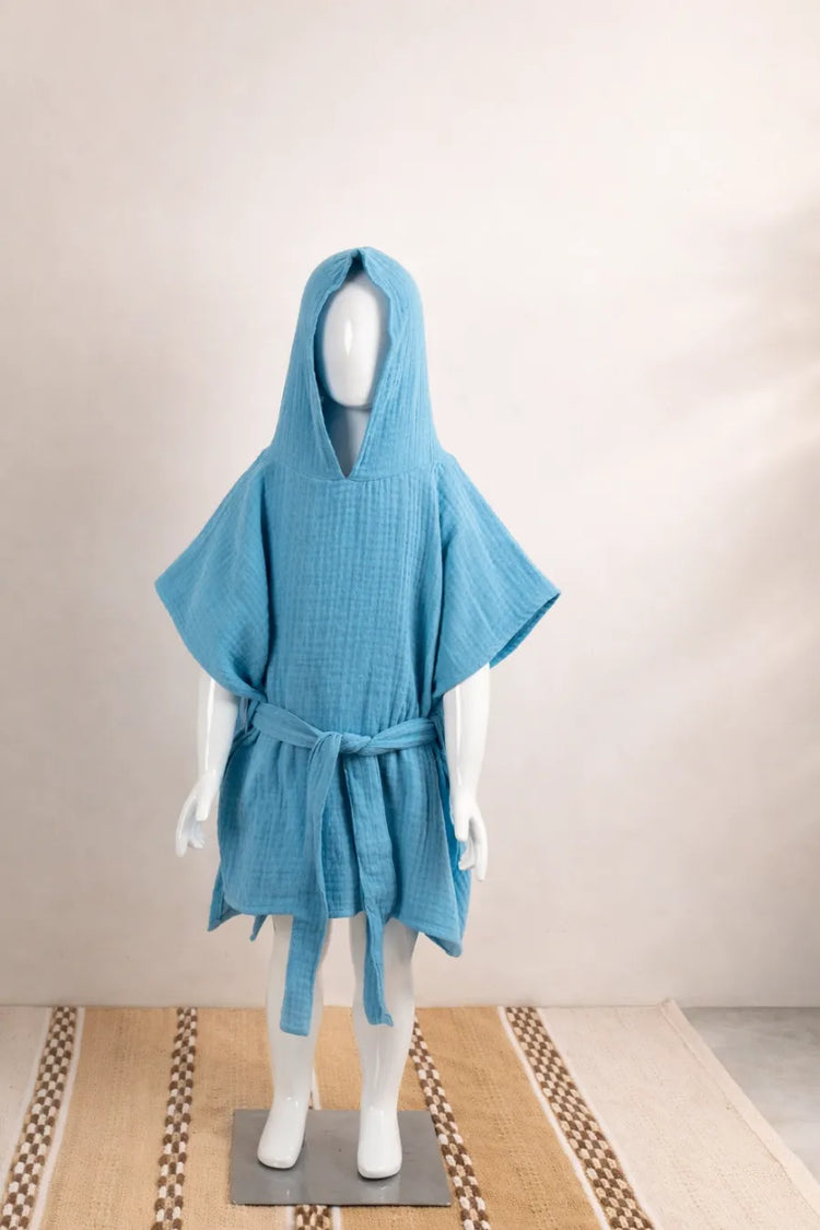 Muslin Hooded Bathrobe | Blue