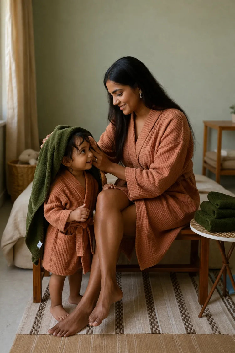 Bamboo Waffle Kids Bathrobe |Maple sugar