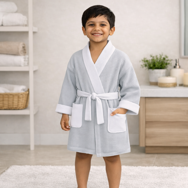 Cotton Micro Waffle Bathrobe | Shawl Collar | Grey