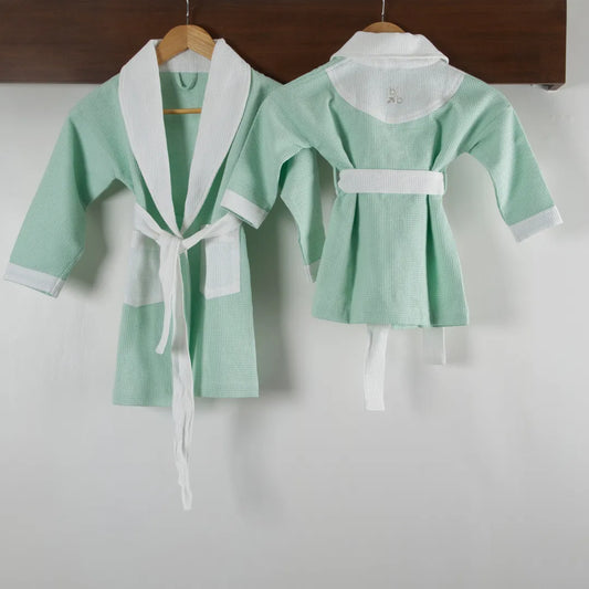 Cotton Micro Waffle Bathrobe | Shawl Collar| Green