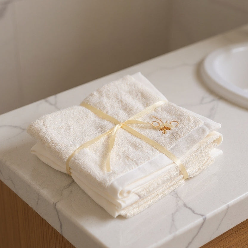 Bamboo Terry Face Towel Set of 4 with Juco Tray