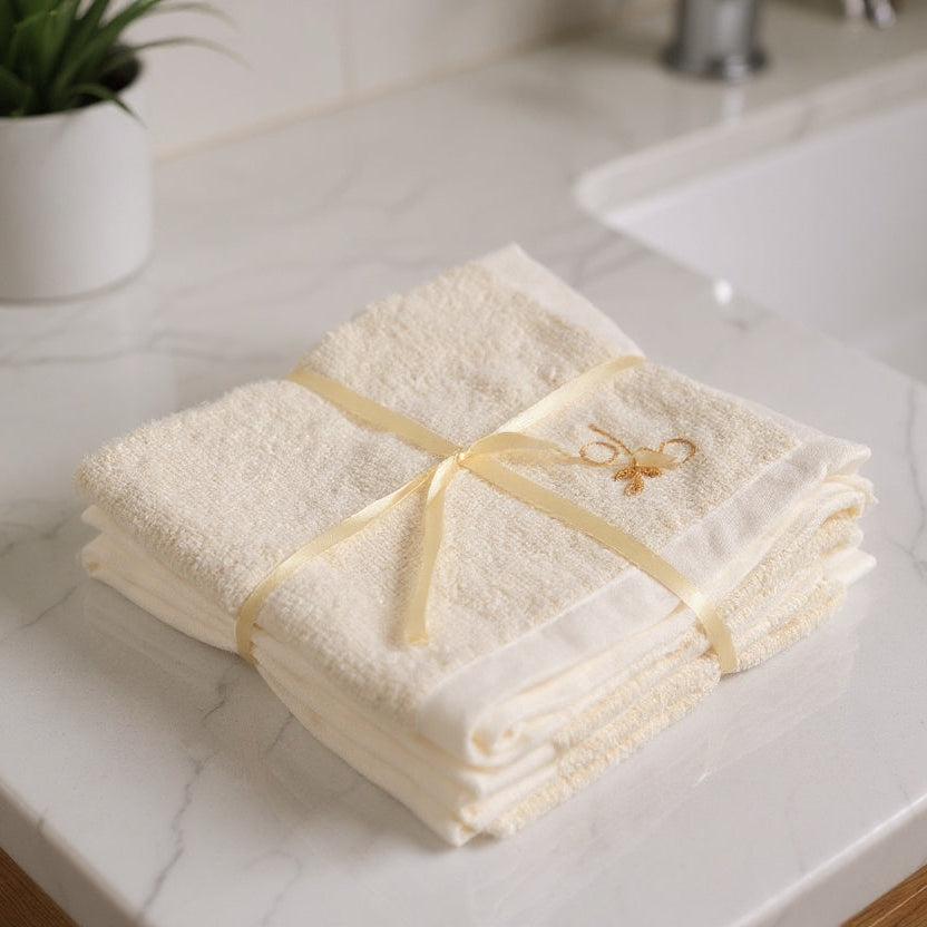 Bamboo Terry Face Towel Set of 4 with Juco Tray