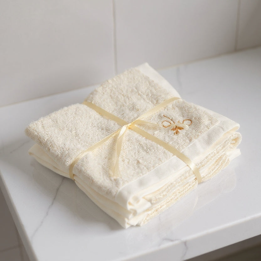 Bamboo Terry Face Towel Set of 4 with Juco Tray