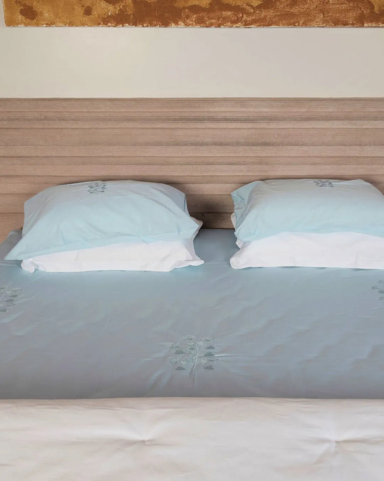 500 TC Bedsheet Set with Self Colour Embroidery | Blue