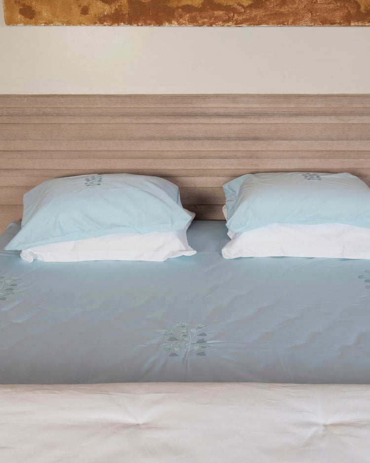 500 TC Bedsheet Set with Self Colour Embroidery | Blue