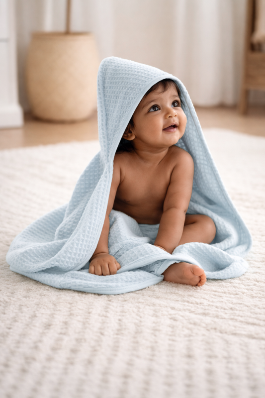 Bamboo Waffle Hooded Towel | Blue