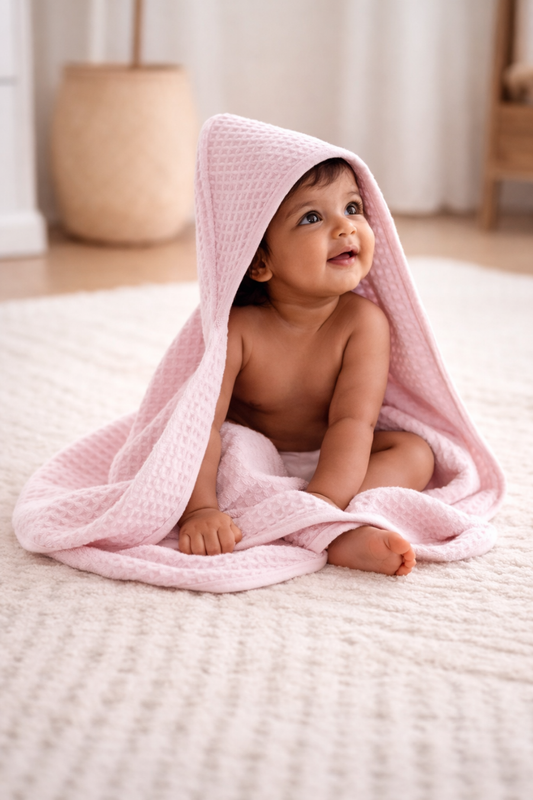 Bamboo Waffle Hooded Towel | Pink