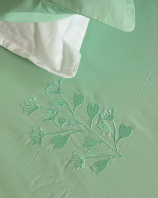 500 TC Bedsheet Set with Self Colour Embroidery | Green