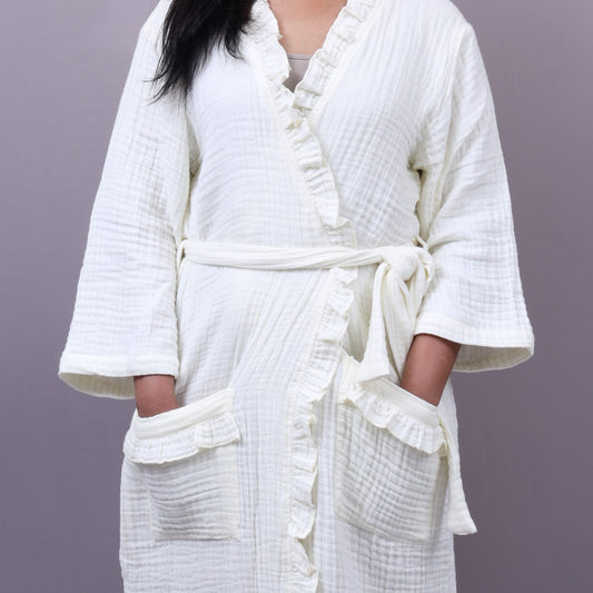 Bathrobe Shawl Collar | Muslin Bathrobe | Yellow