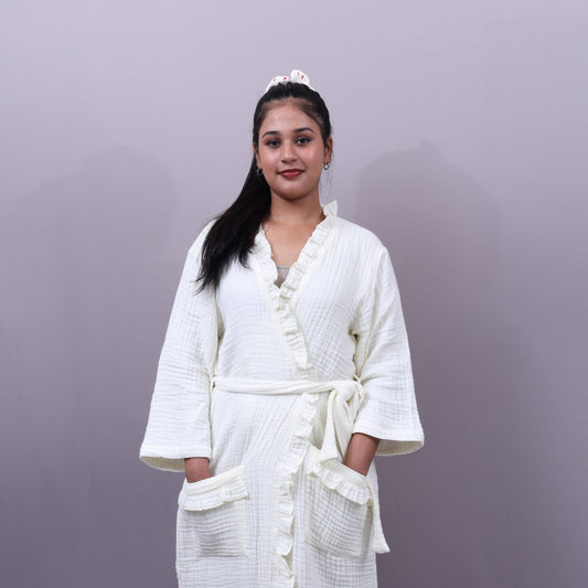 Bathrobe Shawl Collar | Muslin Bathrobe | Yellow