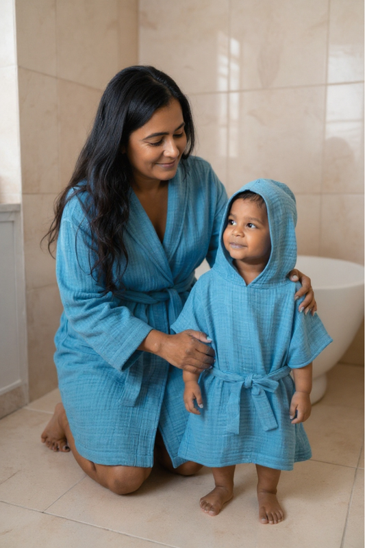 Muslin Hooded Bathrobe | Blue