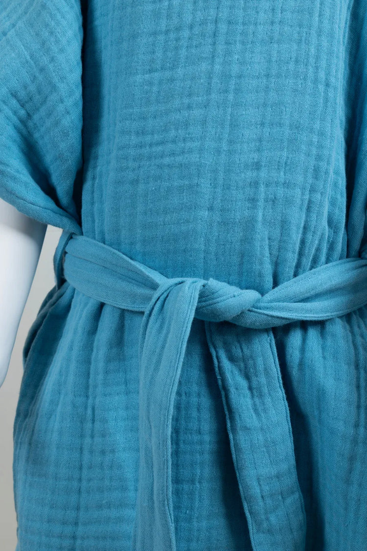 Muslin Hooded Bathrobe | Blue
