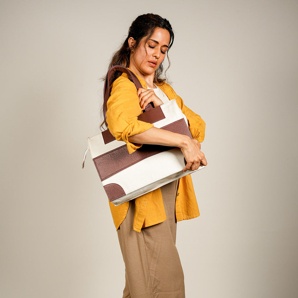 Large Tote Bag | Cotton And Banana Leather