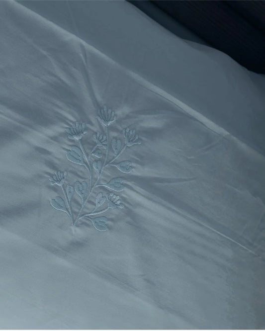 500 TC  Bedsheet Set with Self Colour Embroidery | Blue