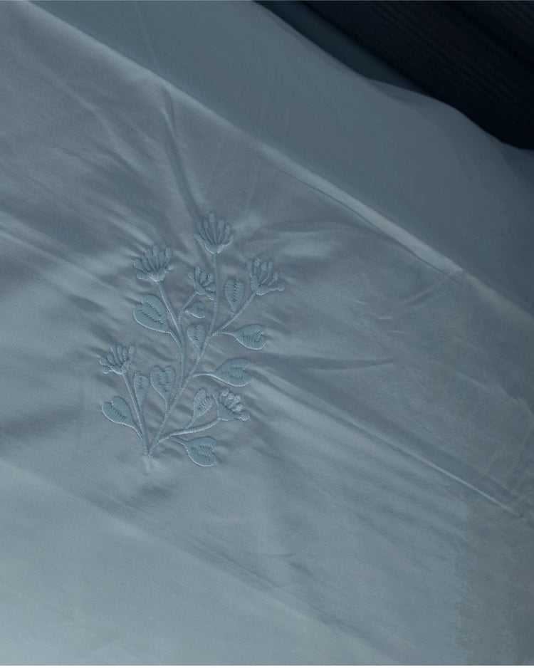 500 TC  Bedsheet Set with Self Colour Embroidery | Blue
