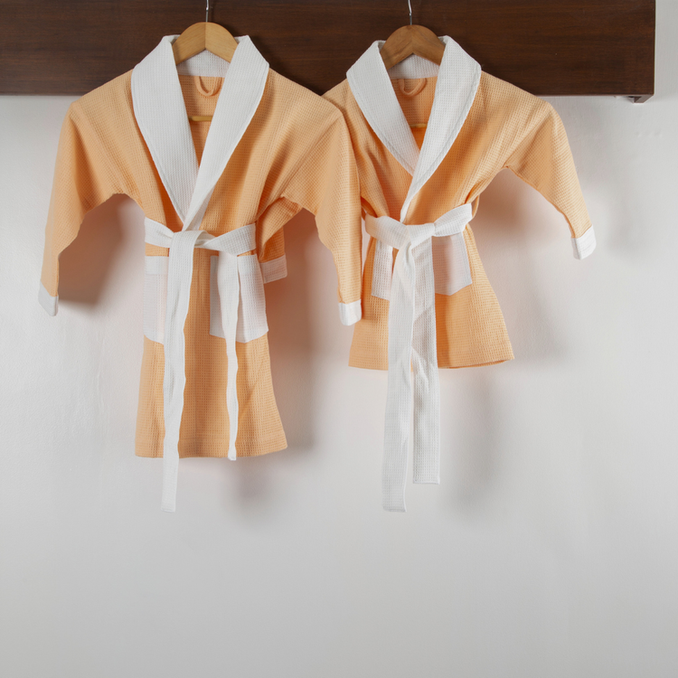 Cotton Micro Waffle Bathrobe | Shawl Collar | Peach