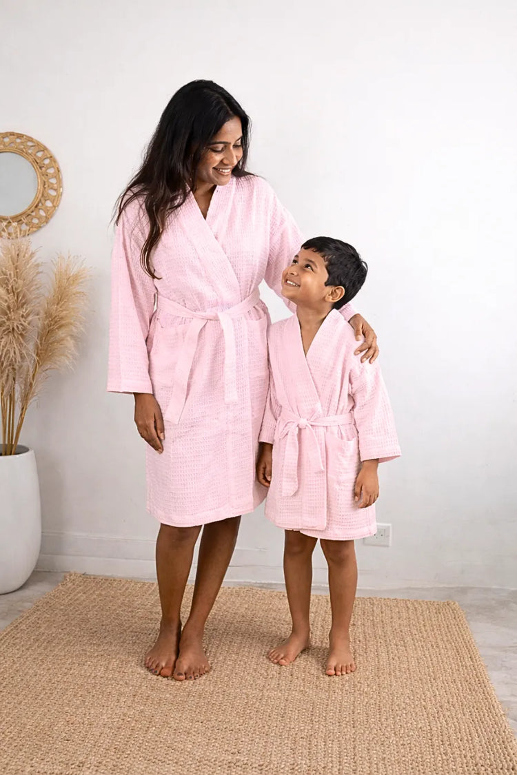 Bamboo Waffle Kids Bathrobe | Pink