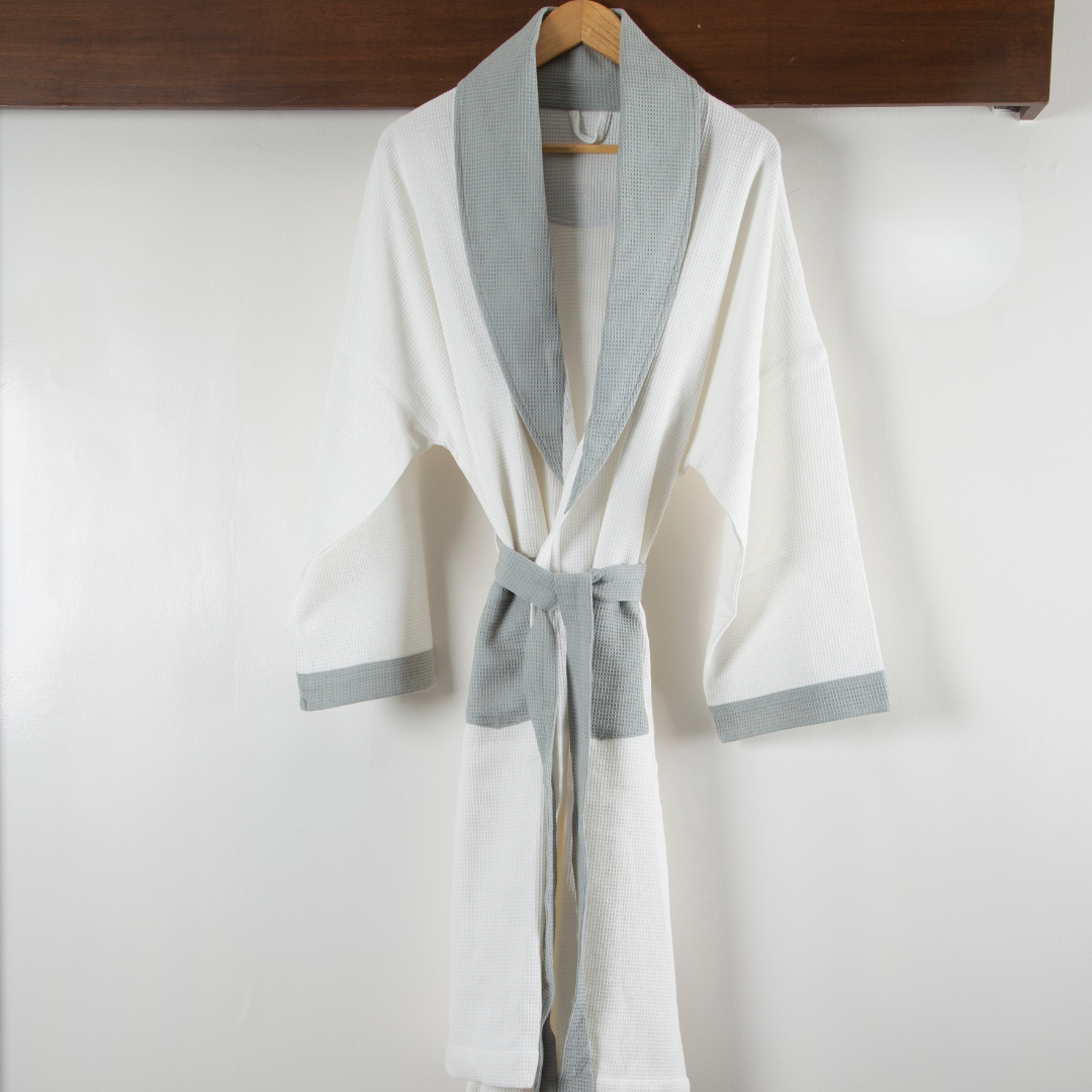 Cotton Micro Waffle Bathrobe | Shawl Collar