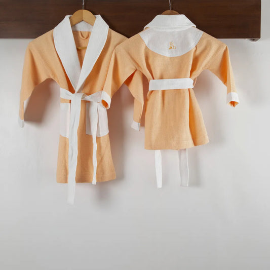 Cotton Micro Waffle Bathrobe | Shawl Collar | Peach
