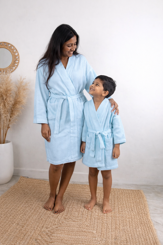 Bamboo Waffle Kids Bathrobe | Blue