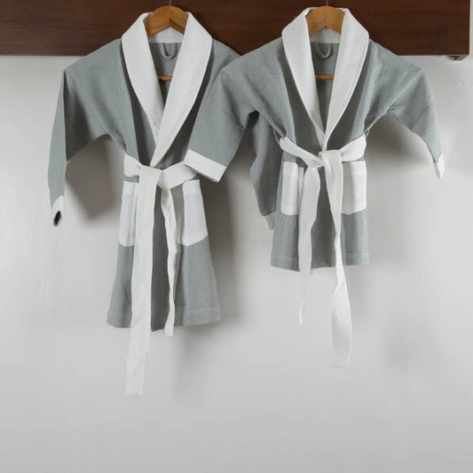 Cotton Micro Waffle Bathrobe | Shawl Collar | Grey