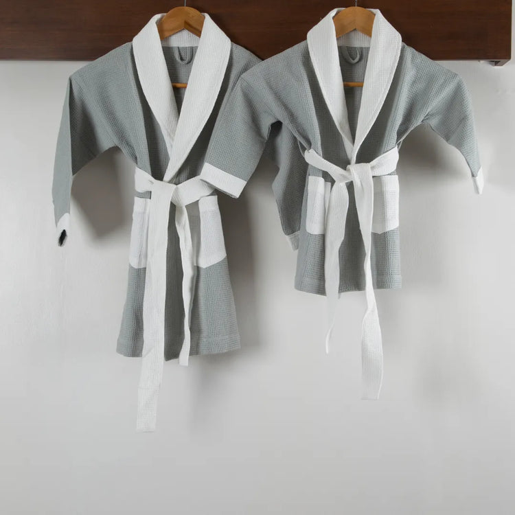Cotton Micro Waffle Bathrobe | Shawl Collar | Grey