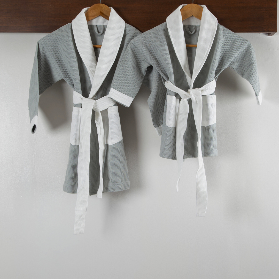 Kids Cotton Micro Waffle Bathrobe | Shawl Collar