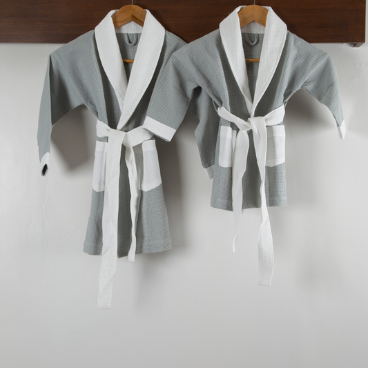 Cotton Micro Waffle Bathrobe | Shawl Collar | Grey