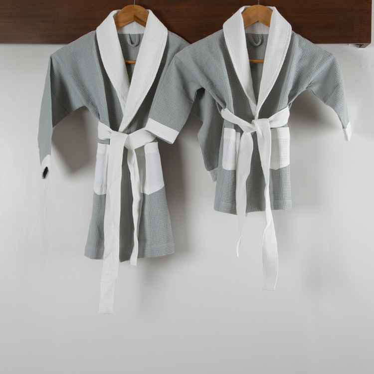 Cotton Micro Waffle Bathrobe | Shawl Collar | Grey