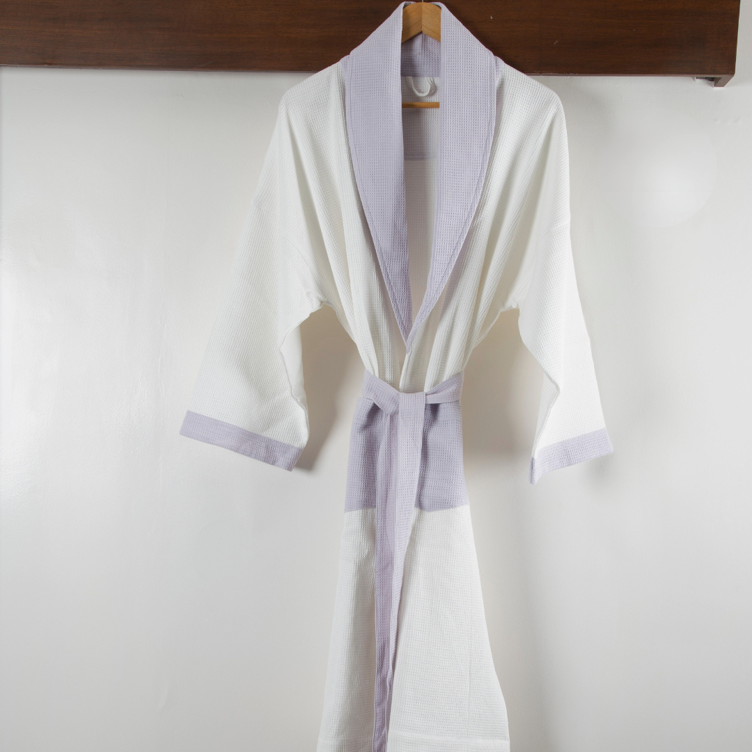 Cotton Micro Waffle Bathrobe | Shawl Collar
