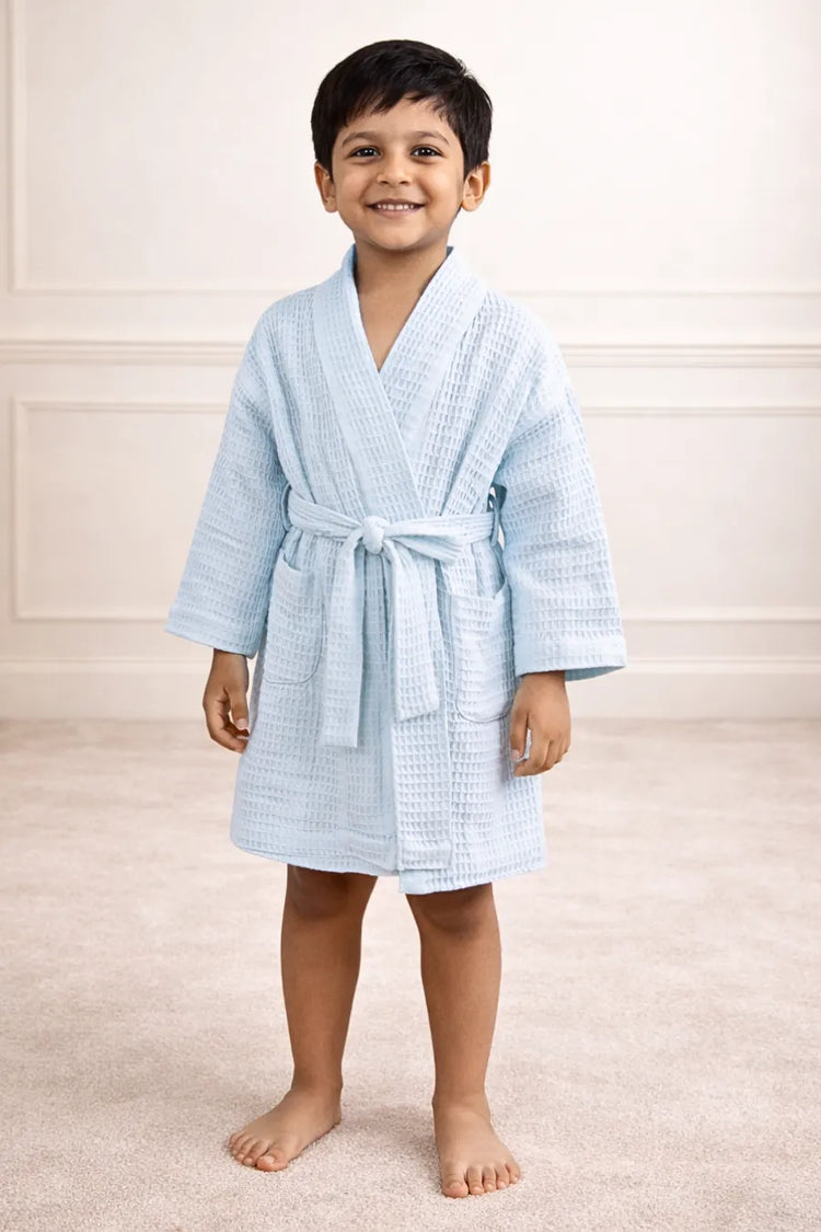 Bamboo Waffle Kids Bathrobe | Blue