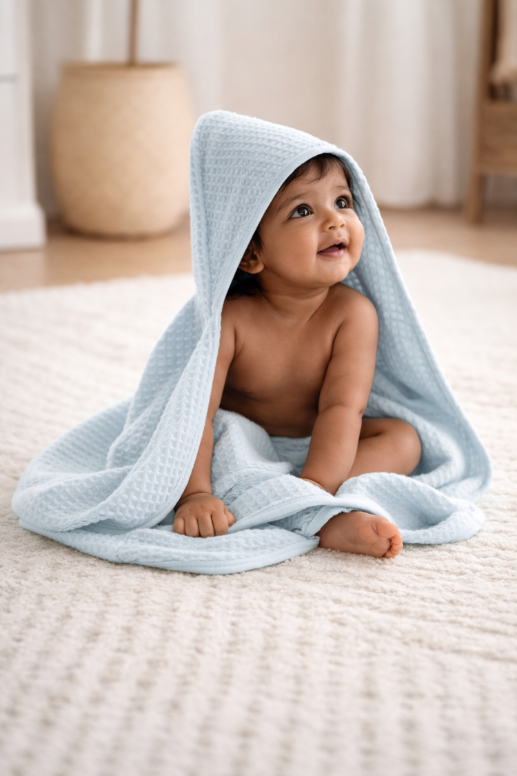 Bamboo Waffle Hooded Bathrobe | Blue