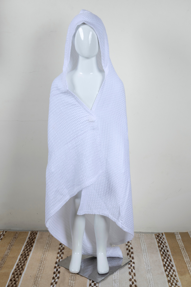 Bamboo Waffle Hooded Bathrobe (white)