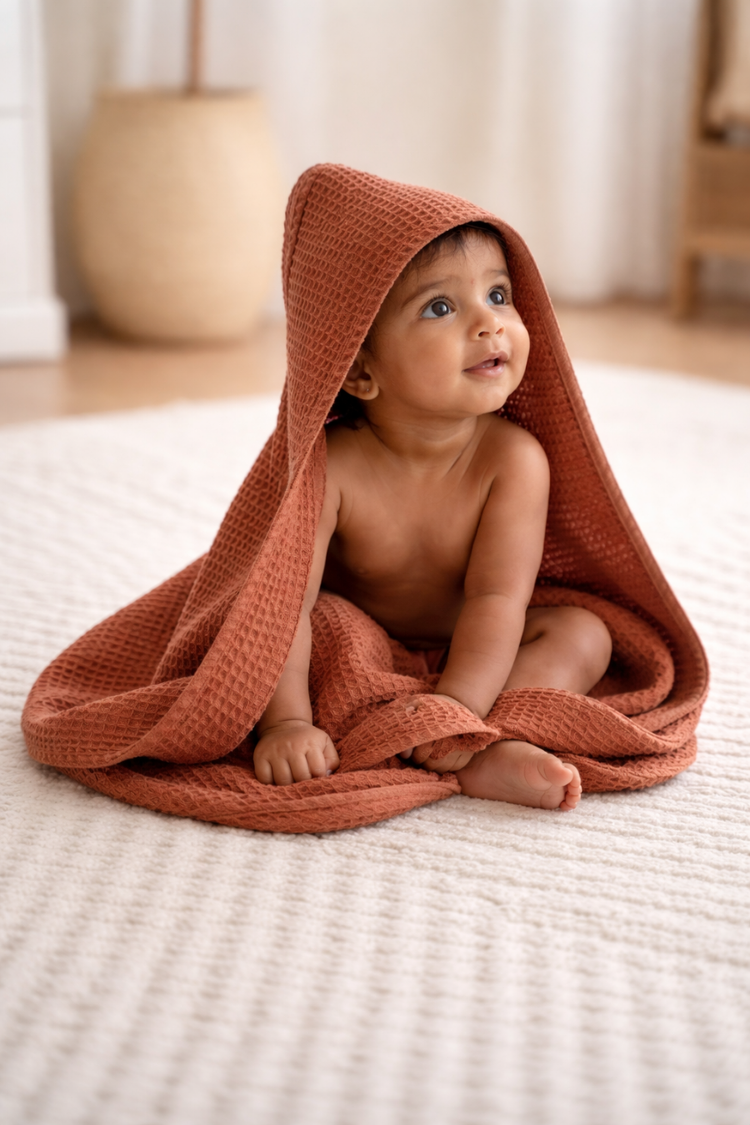 Bamboo Waffle Hooded Bathrobe |Maple sugar