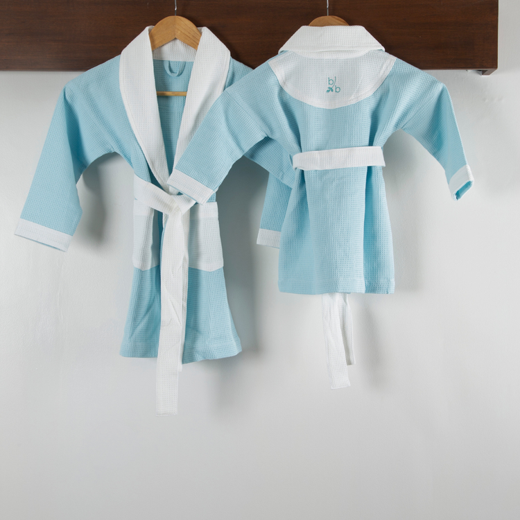 Cotton Micro Waffle Bathrobe | Shawl Collar |Blue