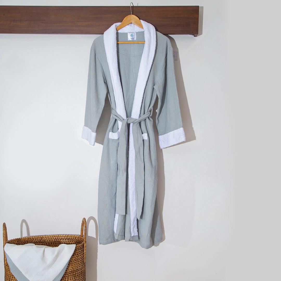 Cotton Micro Waffle Bathrobe | Shawl Collar