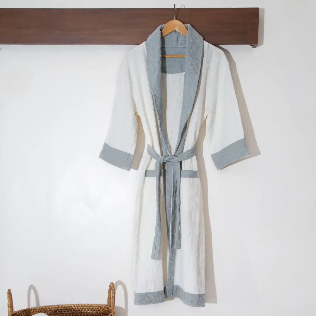 Cotton Micro Waffle Bathrobe | Shawl Collar