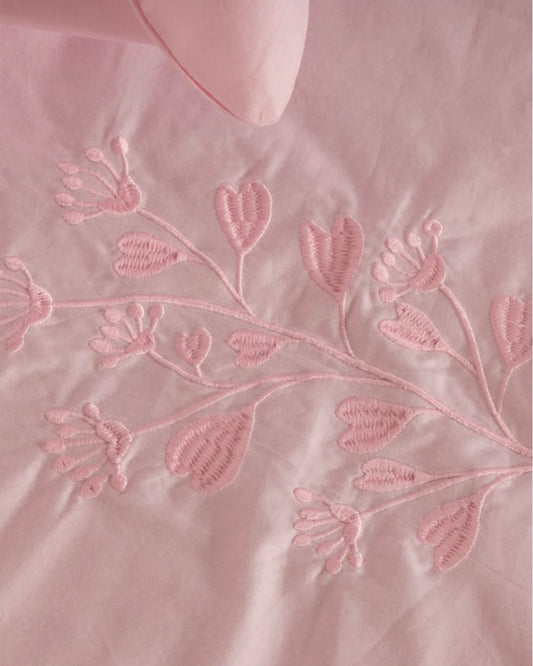 500 TC  Bedsheet Set with Self Colour Embroidery |Pink