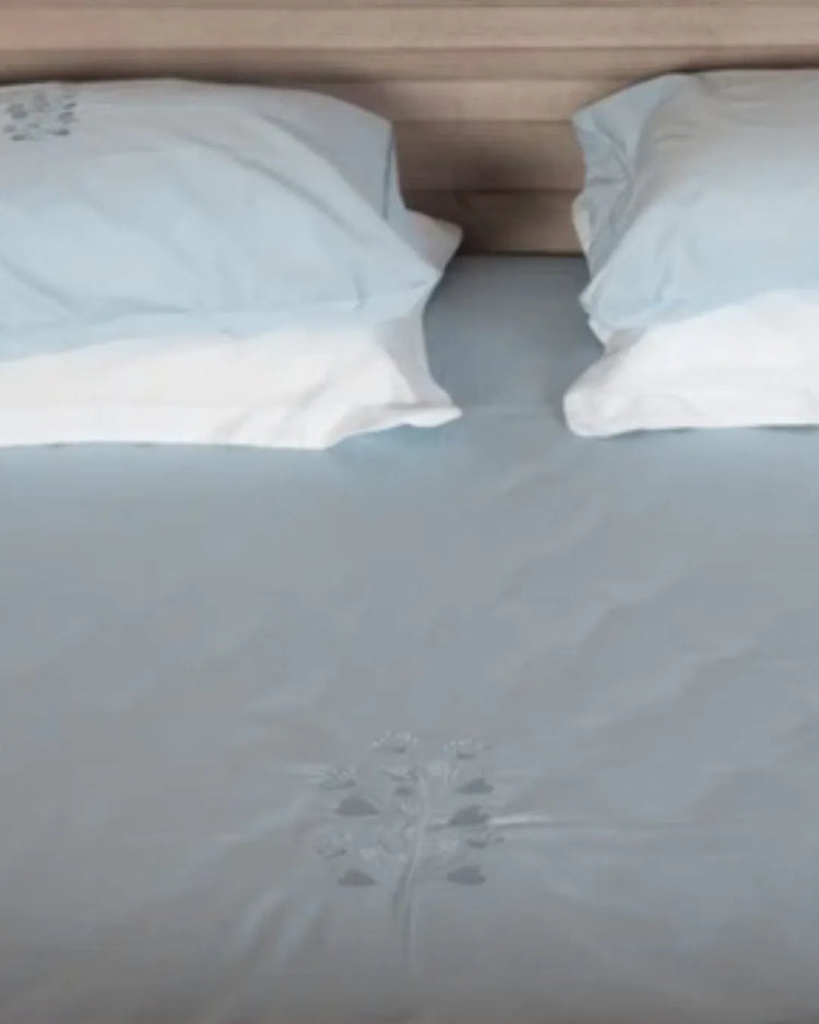 500 TC  Bedsheet Set with Self Colour Embroidery | Blue