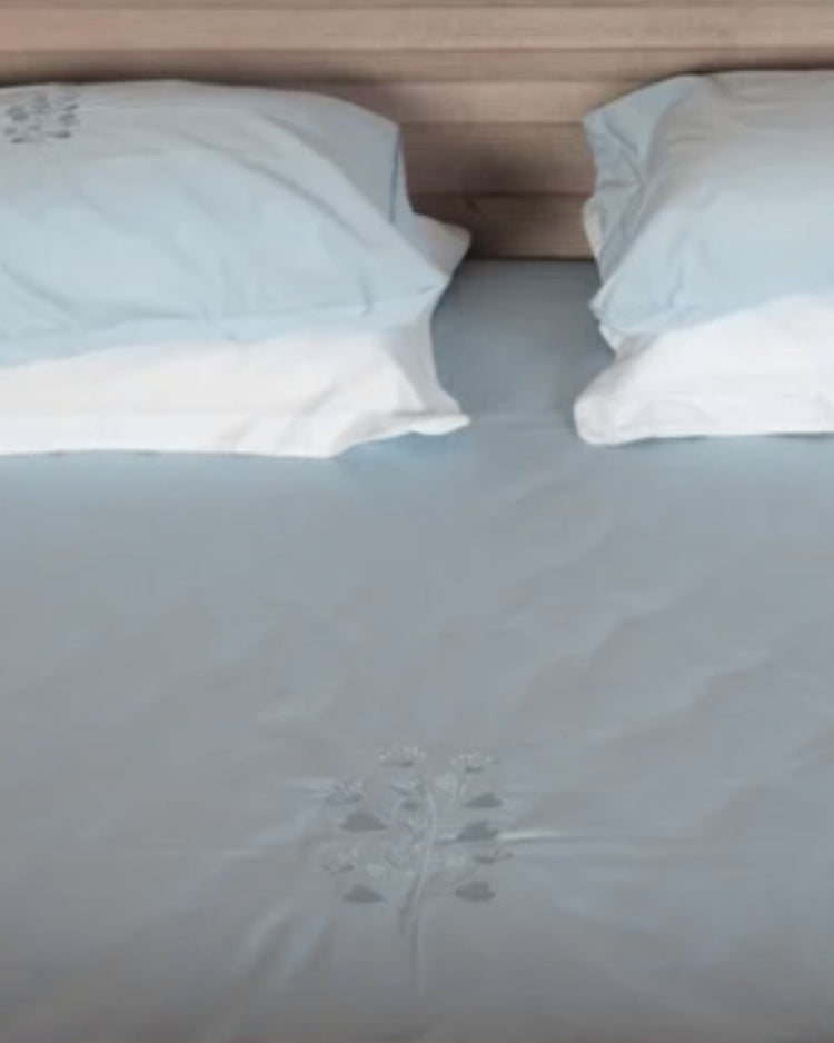 500 TC  Bedsheet Set with Self Colour Embroidery | Blue