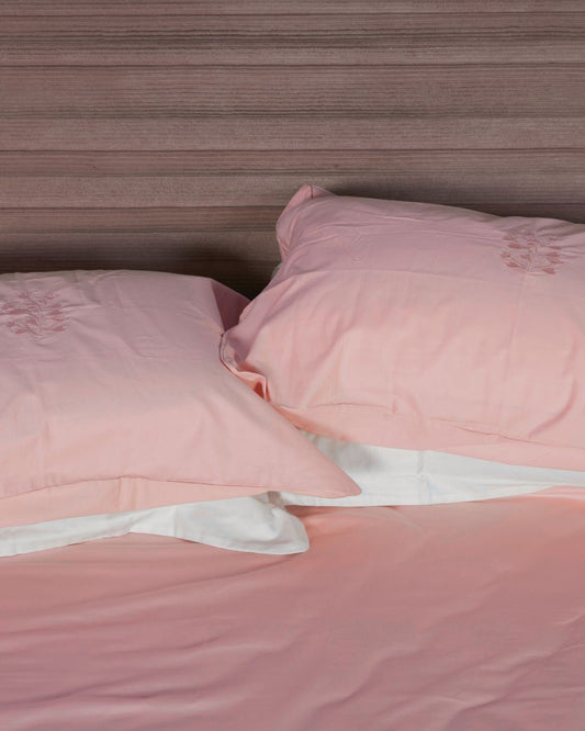 500 TC  Bedsheet Set with Self Colour Embroidery |Pink
